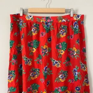 Old Navy Red Floral Skirt with Ruffles XL